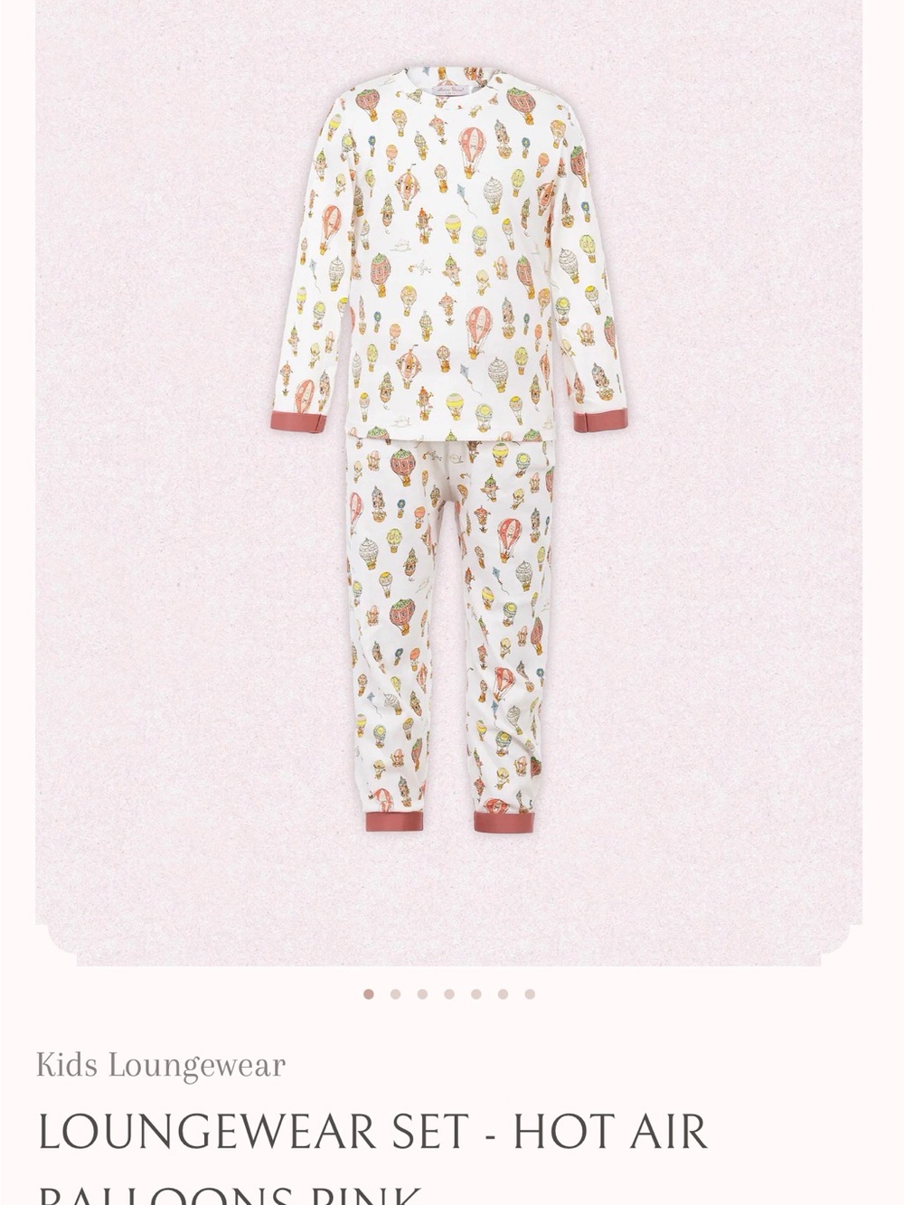 Kids Hot Air Balloon Print Pajama Set - Cream with Mauve Trim